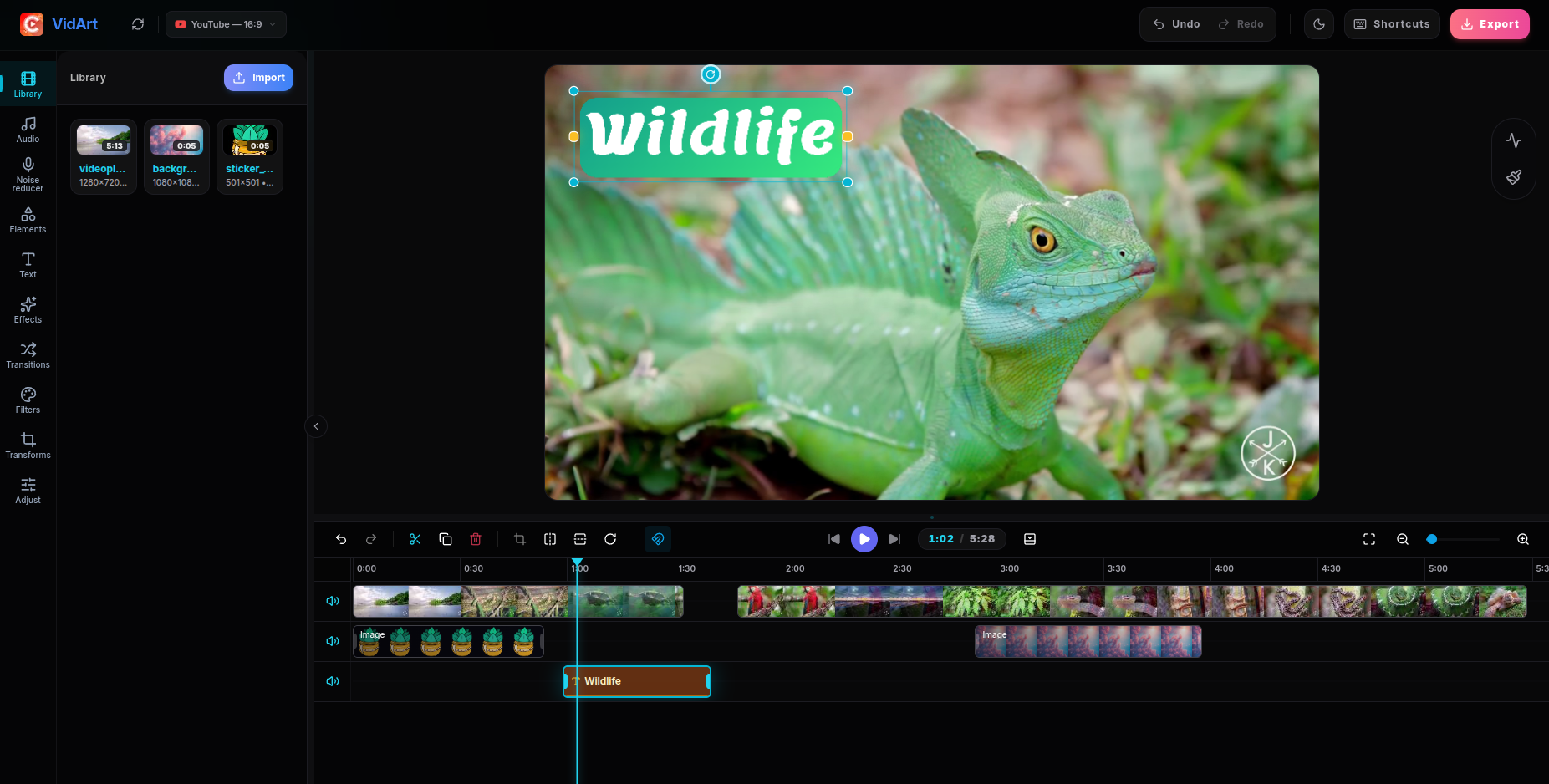 VidArt video editor editing a landscape video for YouTube